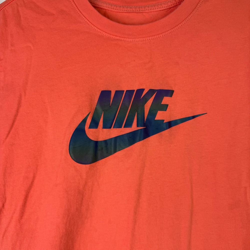 Nike T-Shirt Mens Large Orange Graphic Swoosh Logo Short Sleeve Cotton Tee FLAW - Picture 2 of 6